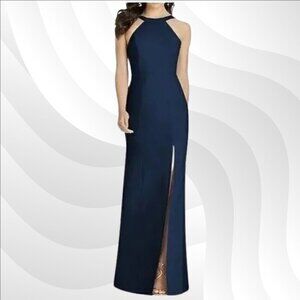 2/$50 Dessy Collection Midnight Crepe Halter X-Back Dress Size 0 | Formal